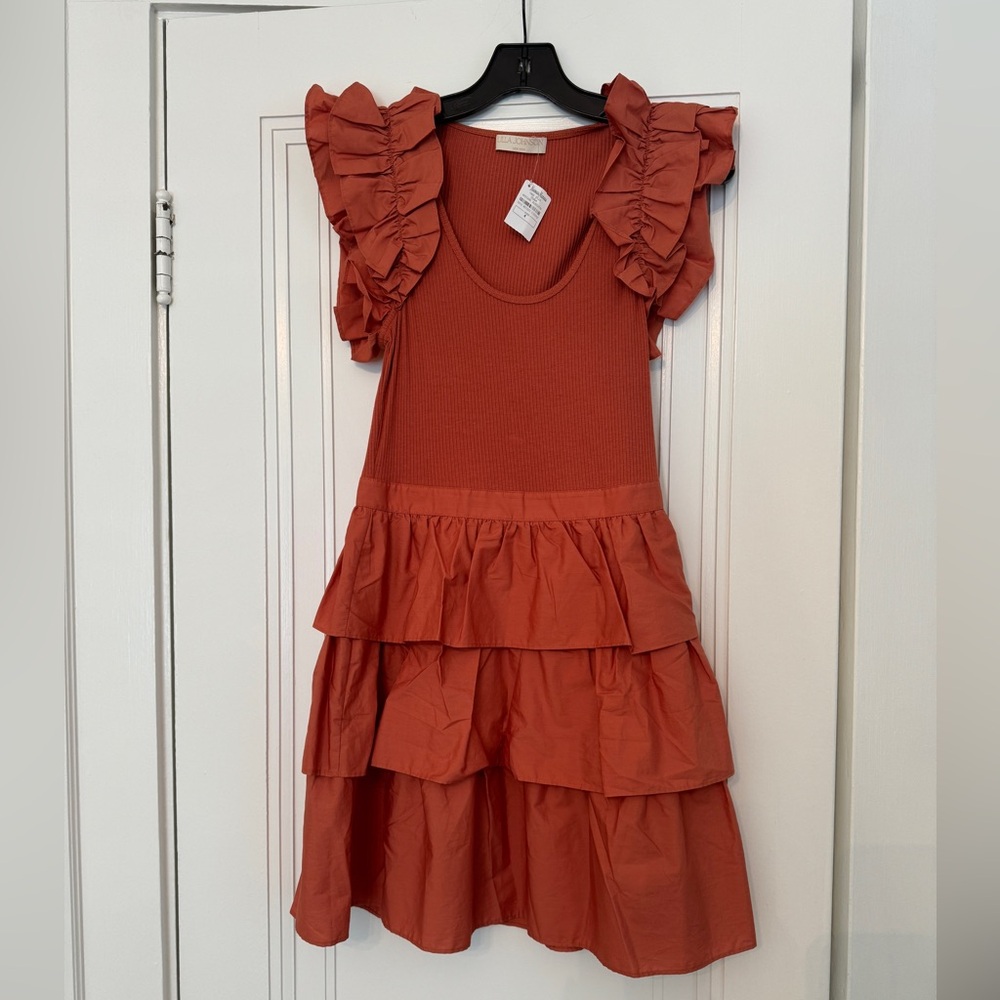 Ulla Johnson "Hanna" woven dress complemented by a ribbed contrast bodice